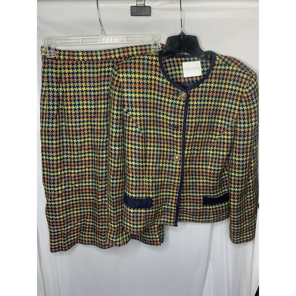 Women's Sz 10-12‎ Vintage Doncaster Dogs Tooth Unique Skirt Suit Blazer Rare